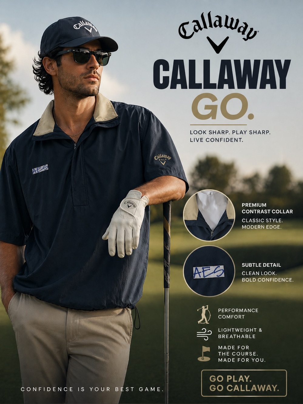 Callaway Luxury AES Aces Every Shot Navy Tan Short Sleeve Golf Jacket Lined